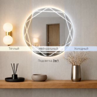 Мансарда с LED- подсветкой сенсорное, круглое с гравировкой, d=60 см 6065-Zm6